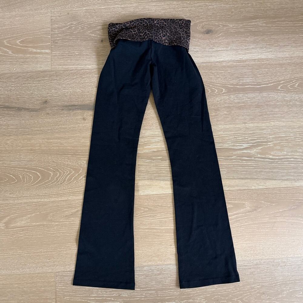 Deja Clark for Aeropostale Fold Over Flare Pants Leopard Size XS Black Brown